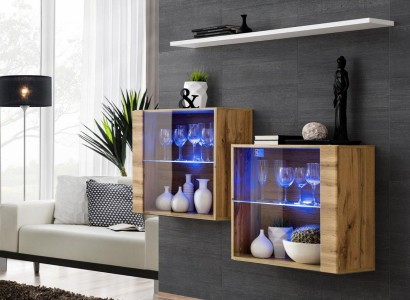 Braun Suite 3tlg Wall unit Luxury Living room Set Wood Wall shelf Furniture new